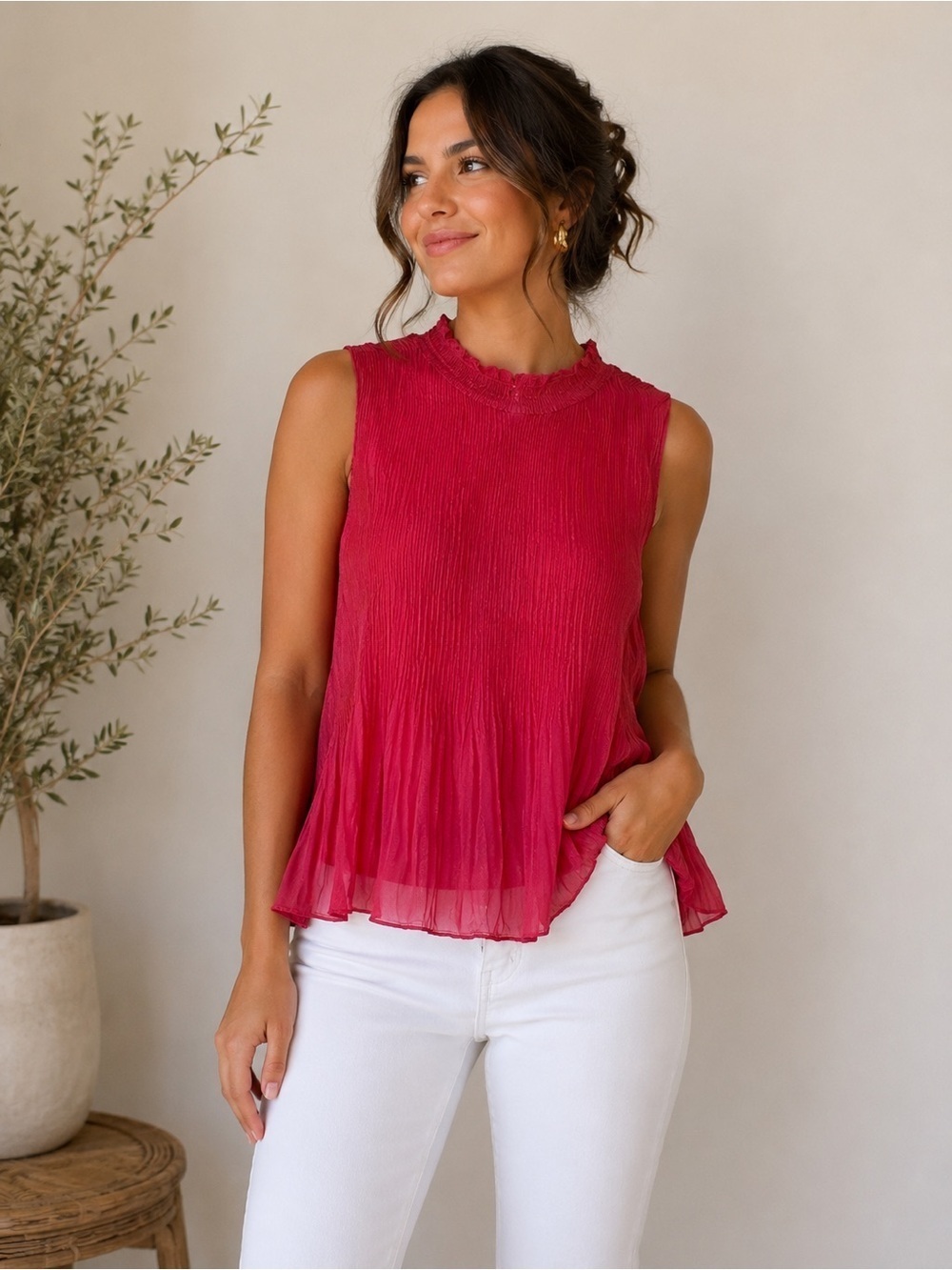 NWT Nanette Lepore Pleated Ruffle Hem Blouse Top Shimmer Rose Size Large
